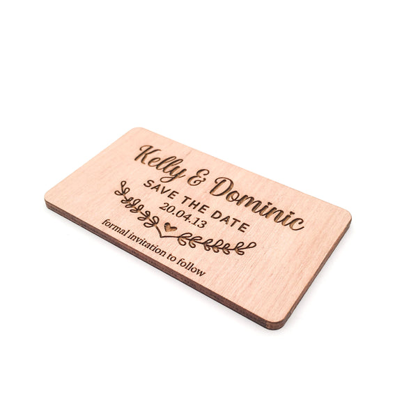 Engraved Wooden Save the Date Magnets (wreath design)