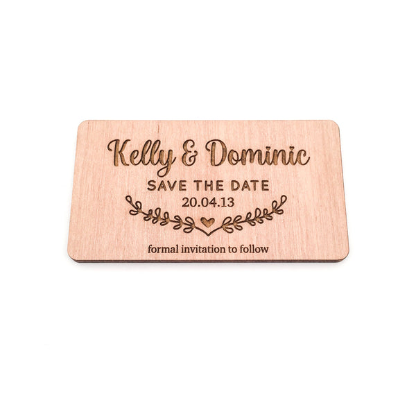 Engraved Wooden Save the Date Magnets (wreath design)