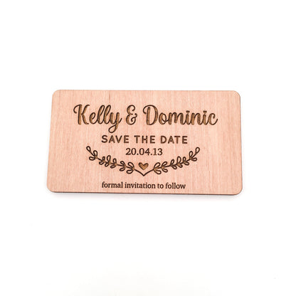 Engraved Wooden Save the Date Magnets (wreath design)