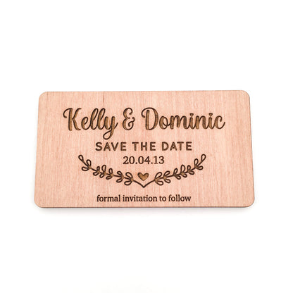 Engraved Wooden Save the Date Magnets (wreath design)