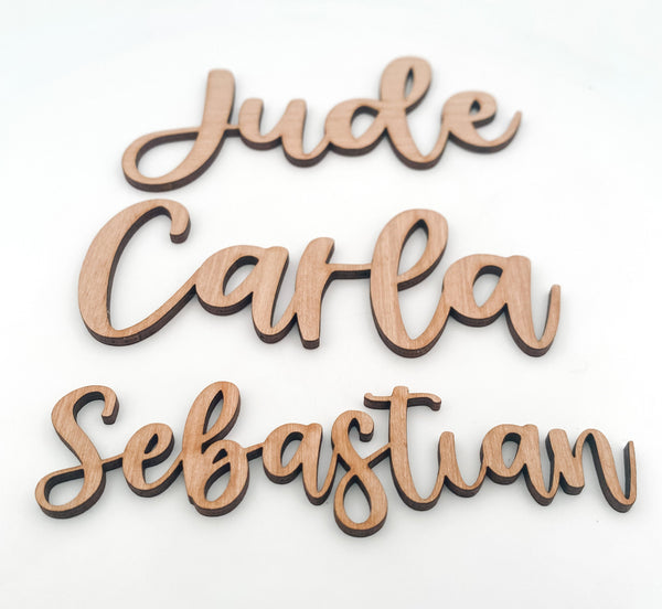 Laser Cut Wooden Cursive Name Place Settings for Wedding or Event