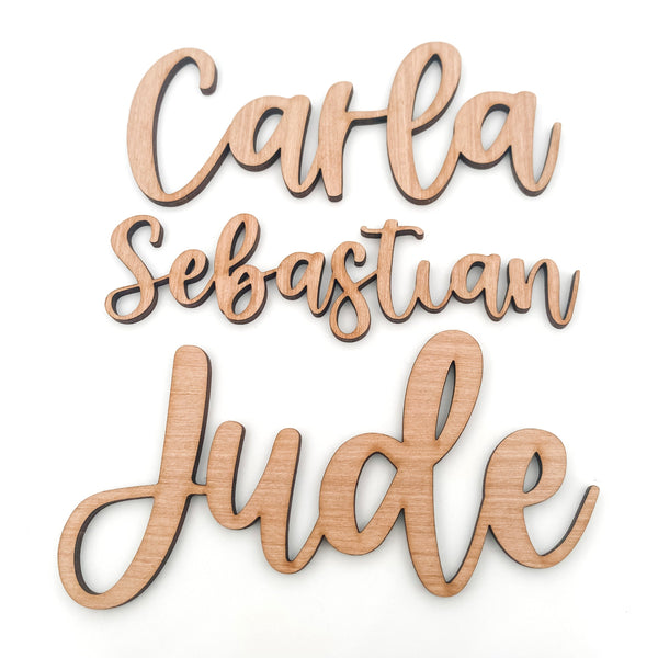 Laser Cut Wooden Cursive Name Place Settings for Wedding or Event