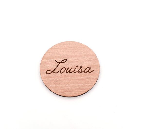 Personsalised Engraved Wooden Circle Name Place Settings for Wedding or Event