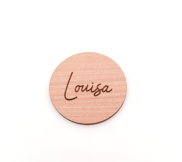 Personsalised Engraved Wooden Circle Name Place Settings for Wedding or Event