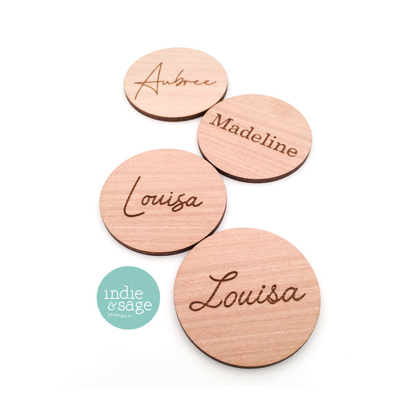 Engraved personalised laser cut wooden name place settings. Handmade in Adelaide, Laser Engraving Adelaide