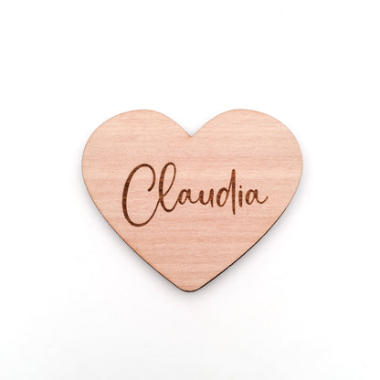 Engraved Heart Shaped Wooden Name Place Setting for Wedding or Event