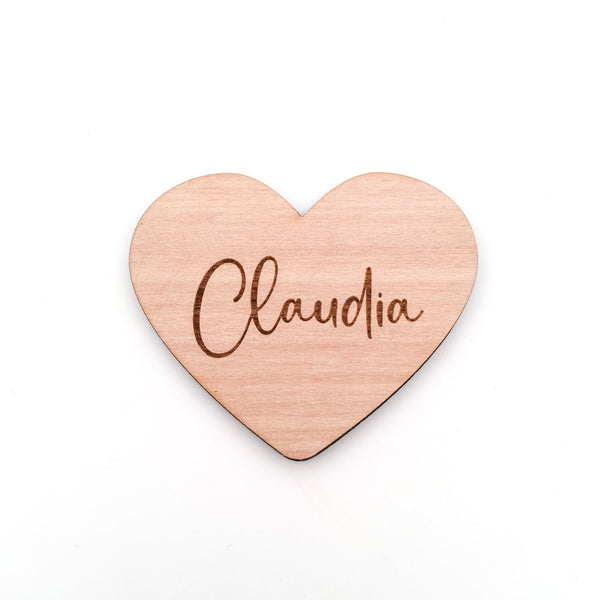 Engraved Heart Shaped Wooden Name Place Setting for Wedding or Event