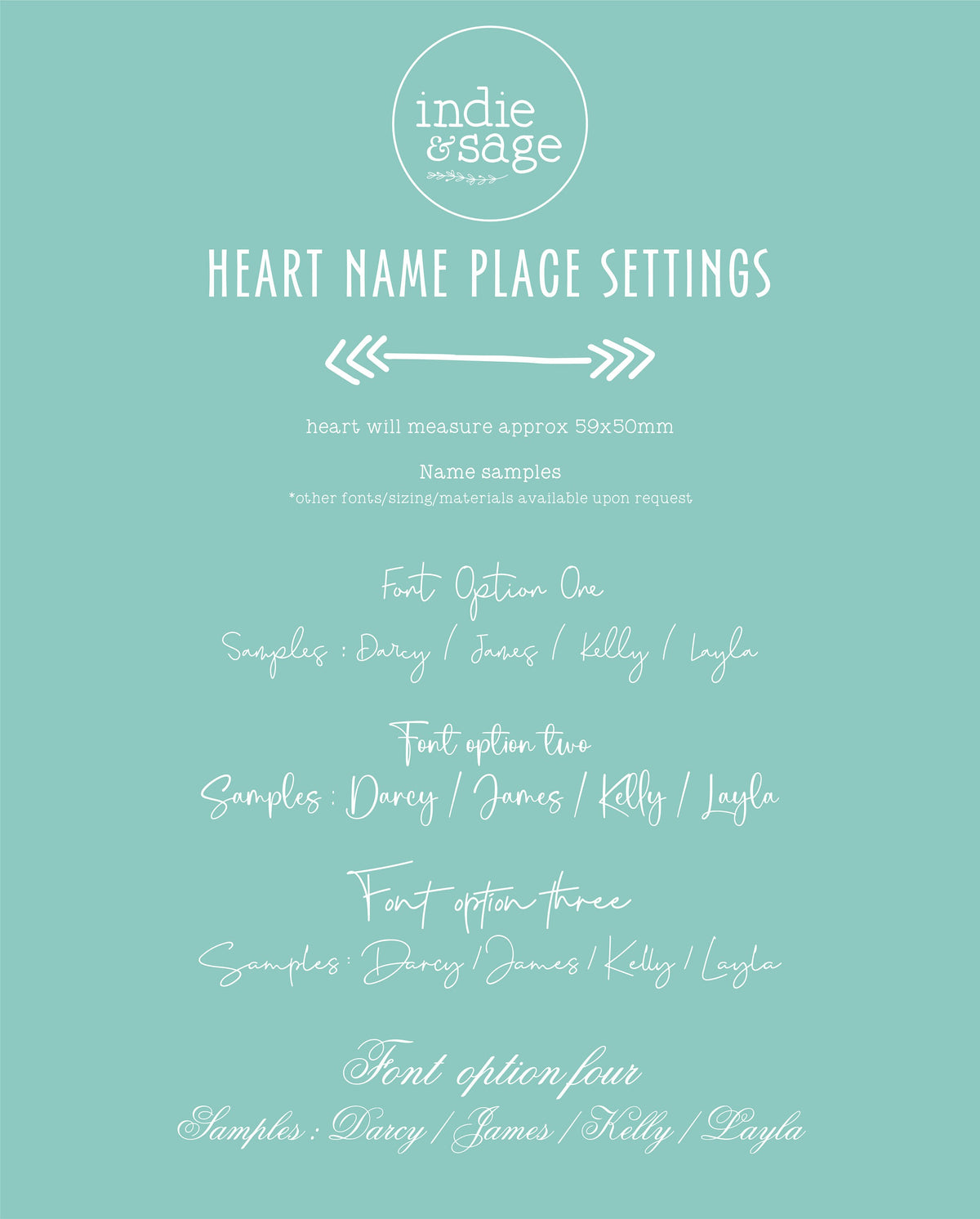 Engraved Heart Shaped Wooden Name Place Setting for Wedding or Event