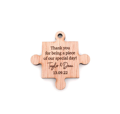 Thank You For Being a Piece of Our Special Day, Personalised Wooden Wedding Thank You Gift (Puzzle Piece Wedding Favour)
