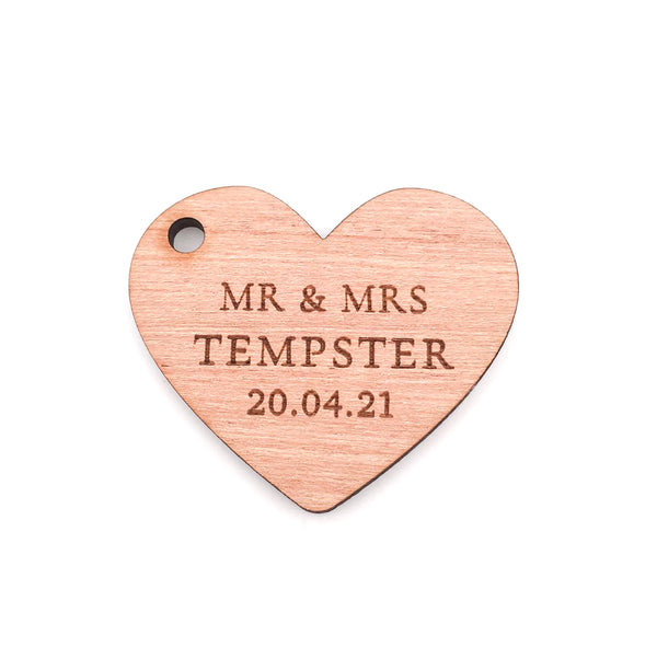 Personalised Wooden Heart Shaped Wedding Thank You Gift Tags (personalised wedding favours)