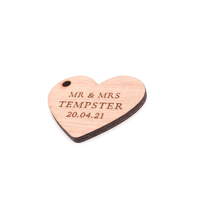 Personalised Wooden Heart Shaped Wedding Thank You Gift Tags (personalised wedding favours)