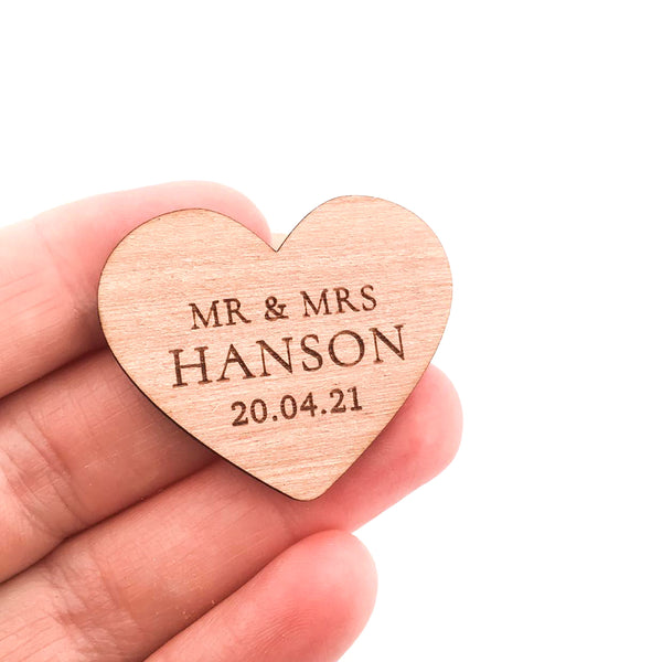 Personalised Wooden Heart Shaped Wedding Thank You Gift Tags (personalised wedding favours)