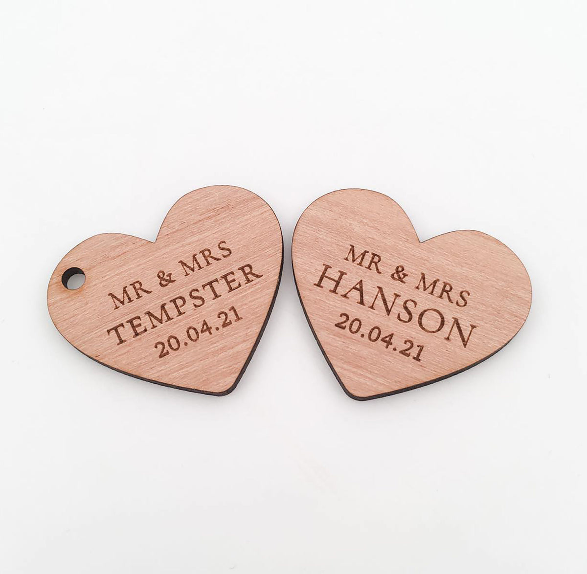 Personalised Wooden Heart Shaped Wedding Thank You Gift Tags (personalised wedding favours)