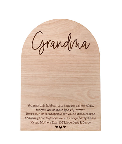 Personalised Handprint Plaque for Mothers Day, Personalise it with your message at the bottom!