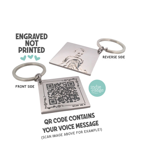 Unique Engraved Photo Keychain with Voice Message from Child when scanned! QR Code Keychain, Personalised Fathers Day Gifts from Children, Dad Gifts, New Dad Gifts