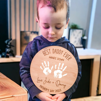 Personalised Handprint Plaque - Best Daddy Ever Hands Down