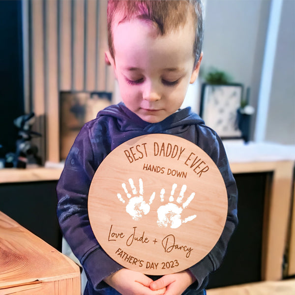 Handprint Plaque, Add Your Message! Personalised Fathers Day Gift from Children, Best Dad Hands Down, First Fathers Day, Grandad Gift Dad