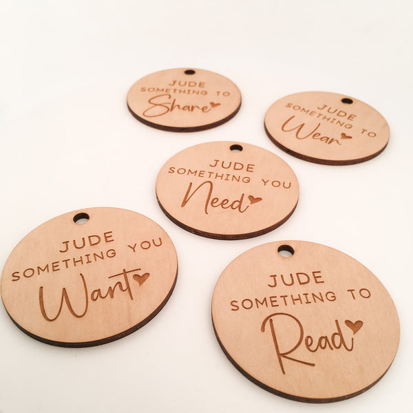 Personalised Something Gift Tags, Something To Gift Tags, Mindful Gift Tags, Christmas Gift Tags, Wooden Gift Tags, Want Need Wear Read