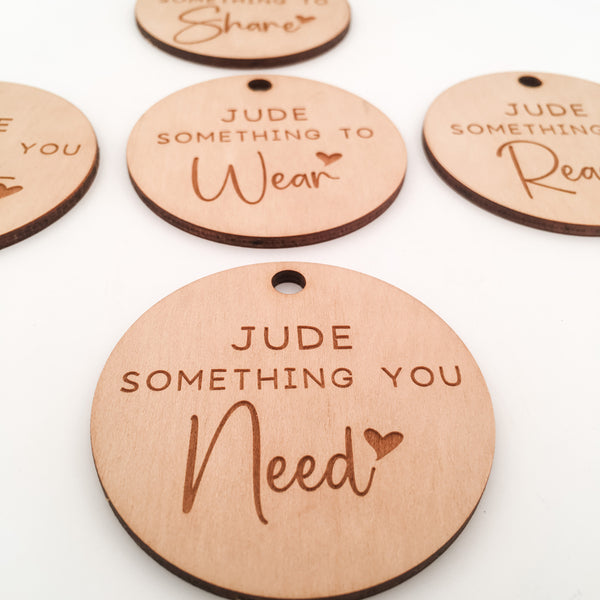 Personalised Something Gift Tags, Something To Gift Tags, Mindful Gift Tags, Christmas Gift Tags, Wooden Gift Tags, Want Need Wear Read