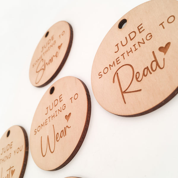 Personalised Something Gift Tags, Something To Gift Tags, Mindful Gift Tags, Christmas Gift Tags, Wooden Gift Tags, Want Need Wear Read