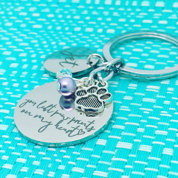 Personalised Pet Memorial Gift, You Left Paw Prints On My Heart Personalised Keyring