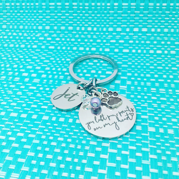 Personalised Pet Memorial Gift, You Left Paw Prints On My Heart Personalised Keyring