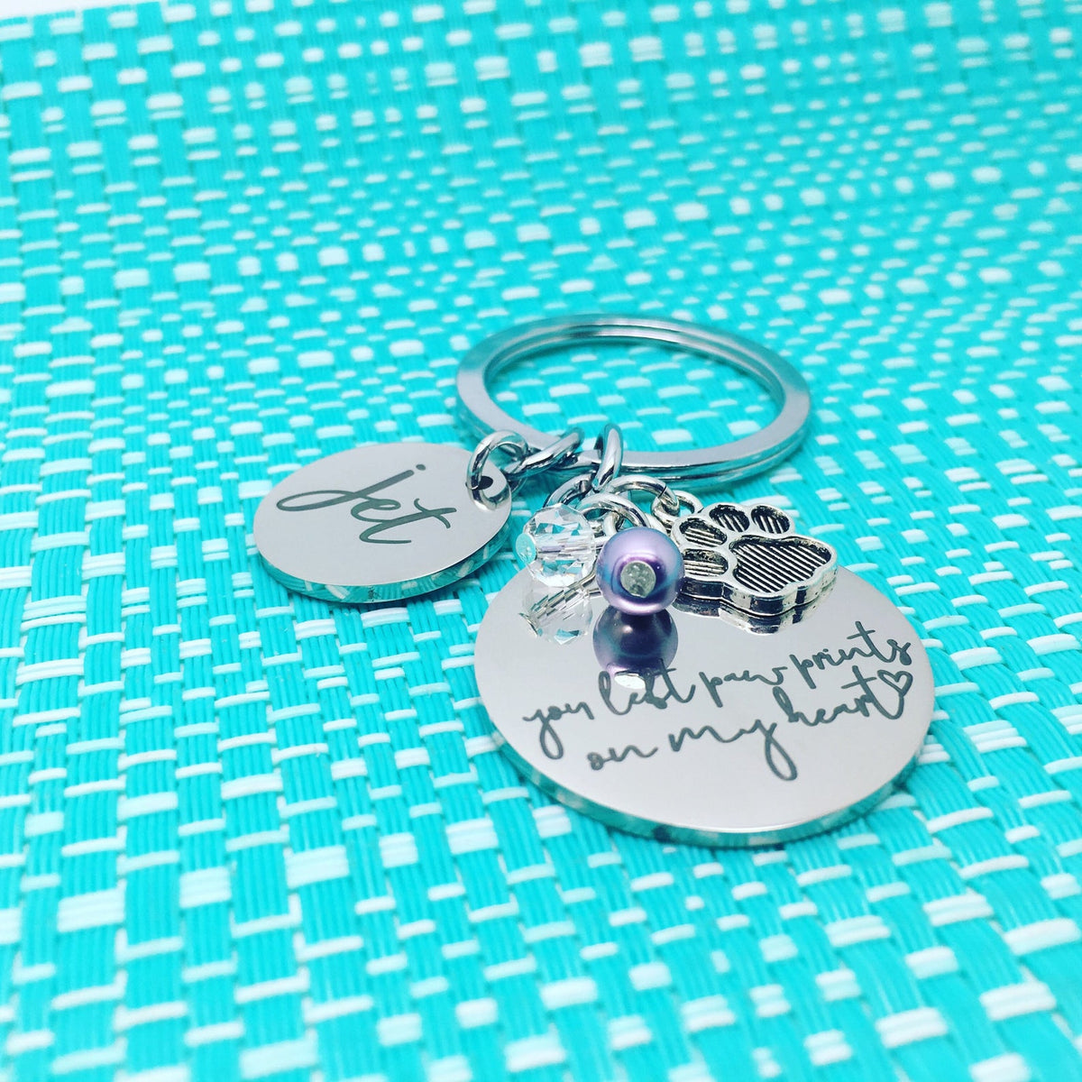 Personalised Pet Memorial Gift, You Left Paw Prints On My Heart Personalised Keyring