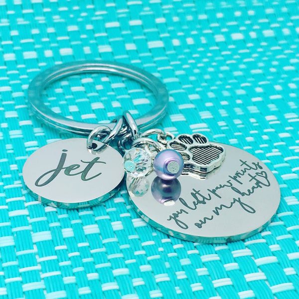 Personalised Pet Memorial Gift, You Left Paw Prints On My Heart Personalised Keyring