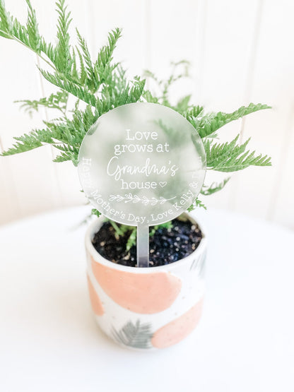 Personalised Planter Sign - Love grows at Grandma's House Acrylic Planter Stick (Change Grandma to another name of your choosing)