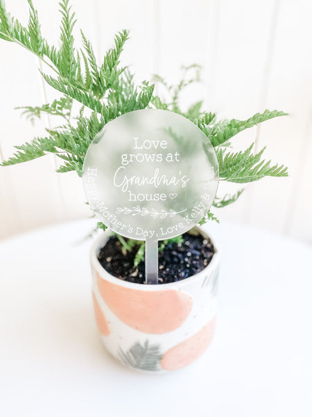 Personalised Planter Sign - Love grows at Grandma's House Acrylic Planter Stick (Change Grandma to another name of your choosing)