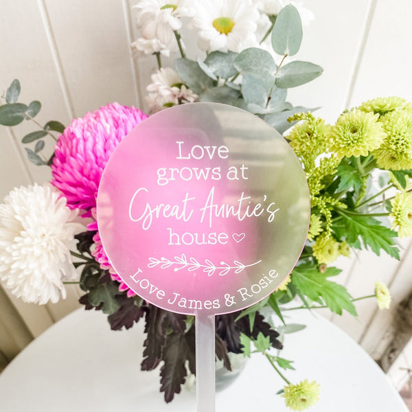 Personalised Planter Sign - Love grows at Grandma's House Acrylic Planter Stick (Change Grandma to another name of your choosing)