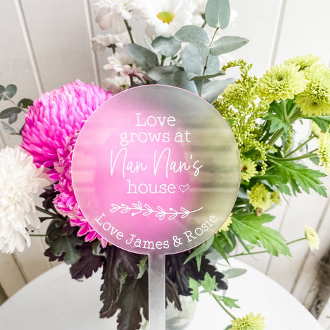Personalised Planter Sign - Love grows at Grandma's House Acrylic Planter Stick (Change Grandma to another name of your choosing)