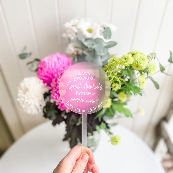 Personalised Planter Sign - Love grows at Grandma's House Acrylic Planter Stick (Change Grandma to another name of your choosing)