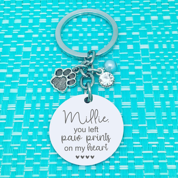 Copy of Pet Memorial Keyring, You Left Paw Prints On My Heart Personalised Keyring