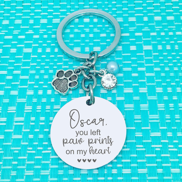 Copy of Pet Memorial Keyring, You Left Paw Prints On My Heart Personalised Keyring